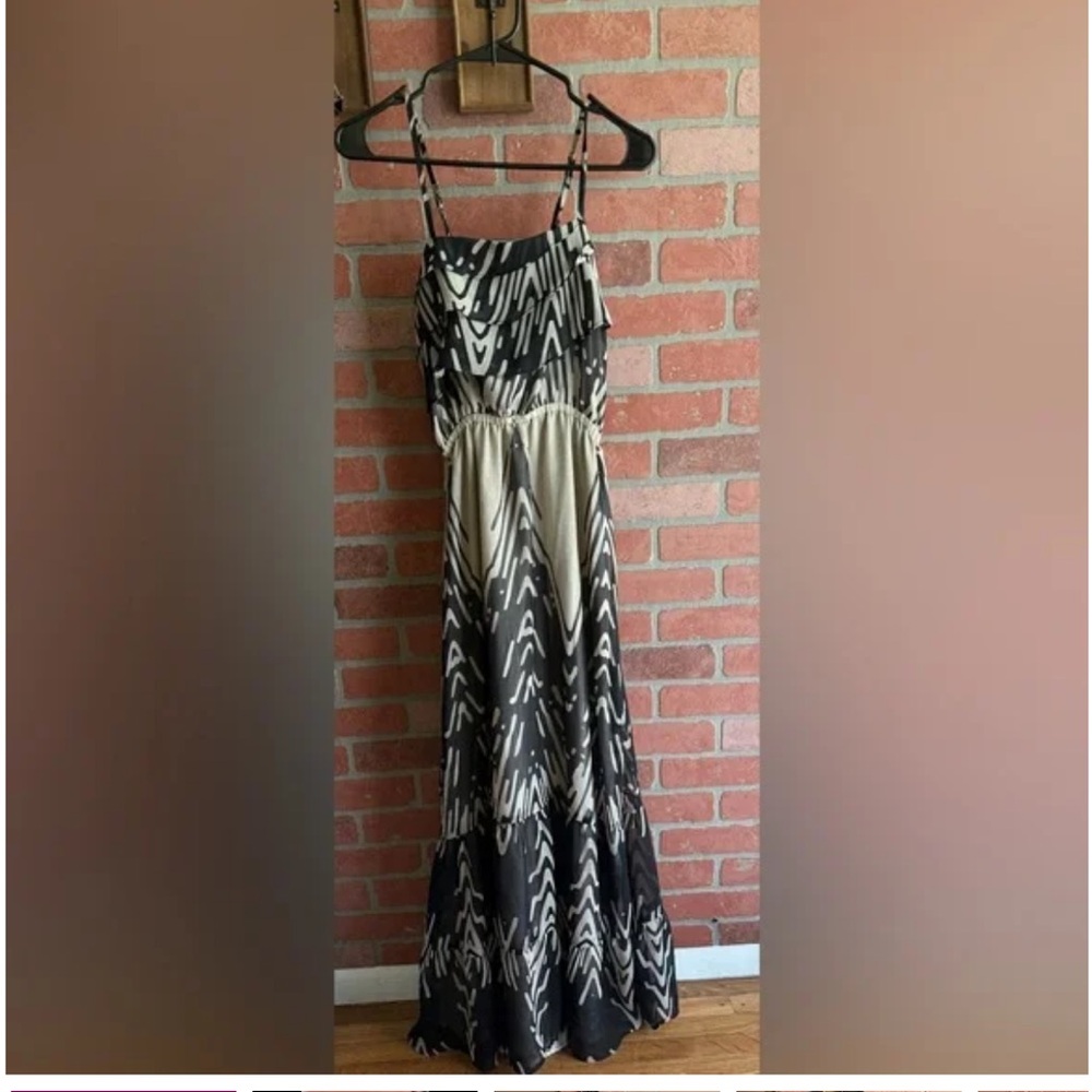 Bebe Black and Cream Patterned Maxi Dress